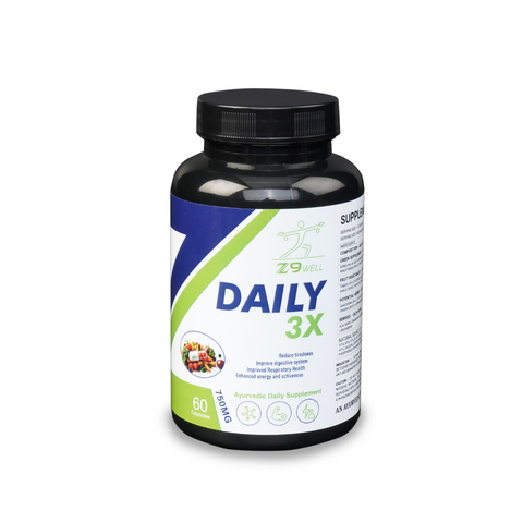 Z9 WELL - DAILY 3X | 750MG | FOR MEN & WOMEN | VEG (60 Capsules) | For Daily Energy, Reduce tiredness, Relax mind, Help in digestion, Made by 24 herbs.